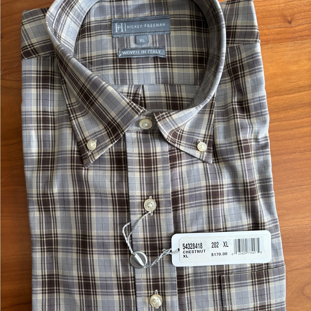 Hickey Freeman Chestnut Casual Button Down Shirt Woven in Italy Size XL